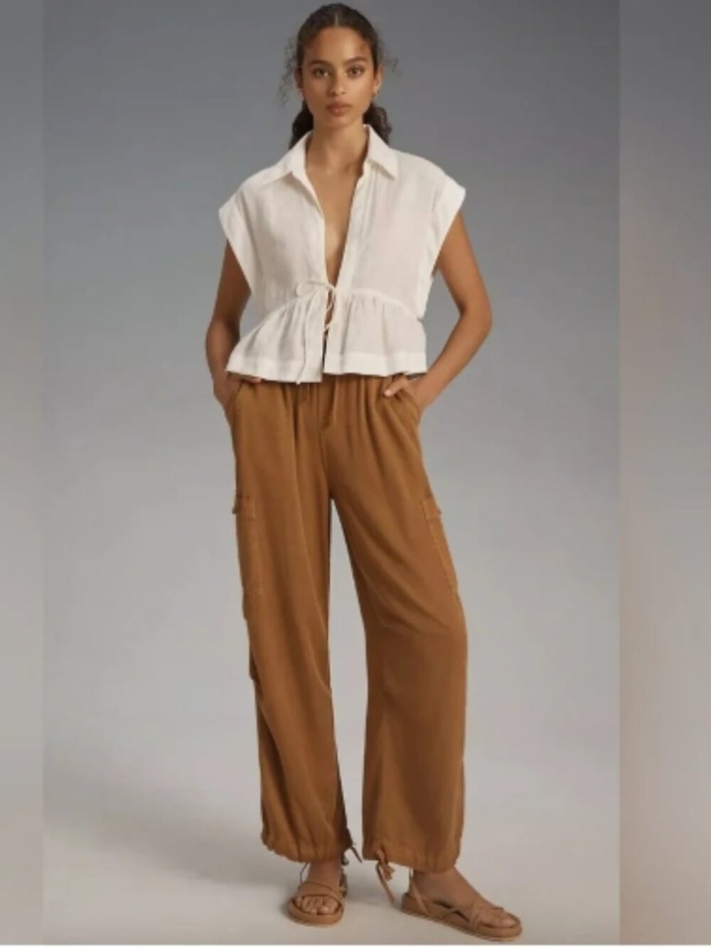 Like New! LE JEAN Parachute Pants Cargo Wide Leg Brown Size 2